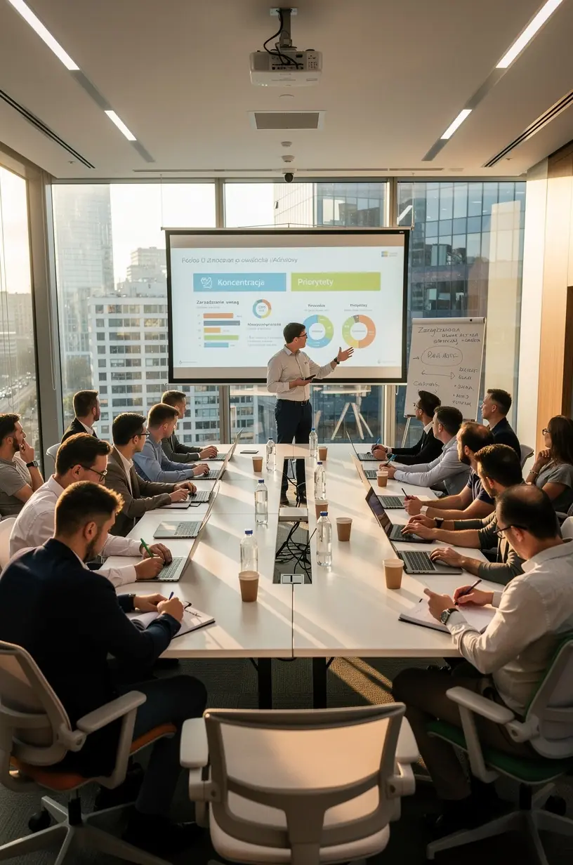 Infografika prezentująca praktyczne wskazówki i narzędzia do poprawy zarządzania uwagą w środowisku zawodowym.